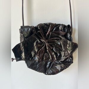 Vintage Clemente Snakeskin Womens Ladies Black/Brown  Crossbody Bag